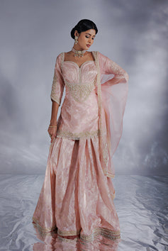 Powder pink Jacquard zari organza sharara set