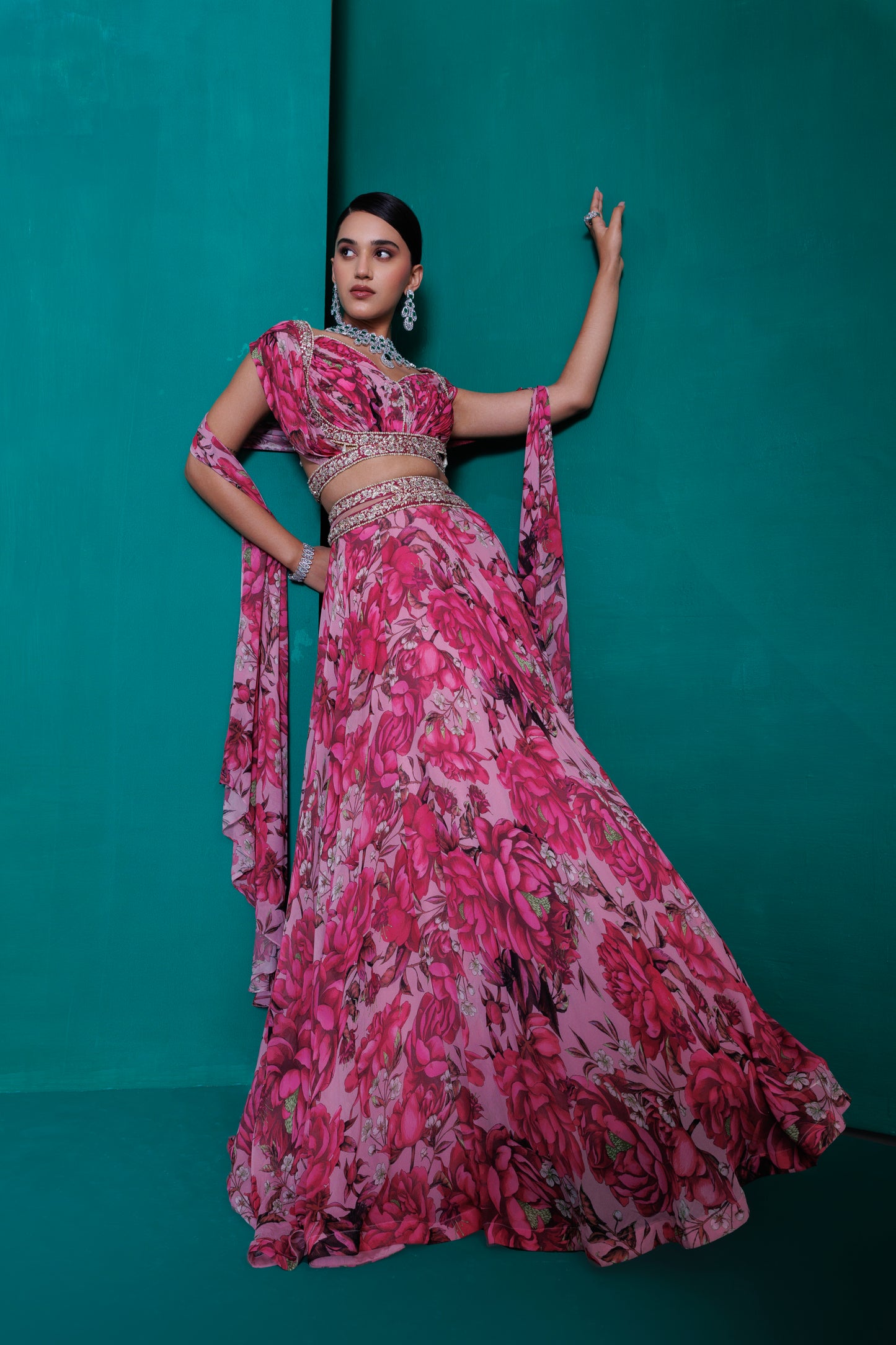 Digital printed georgette blouse and lehnga  with printed dupatta