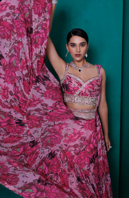 Digital printed georgette blouse and lehnga  with printed dupatta