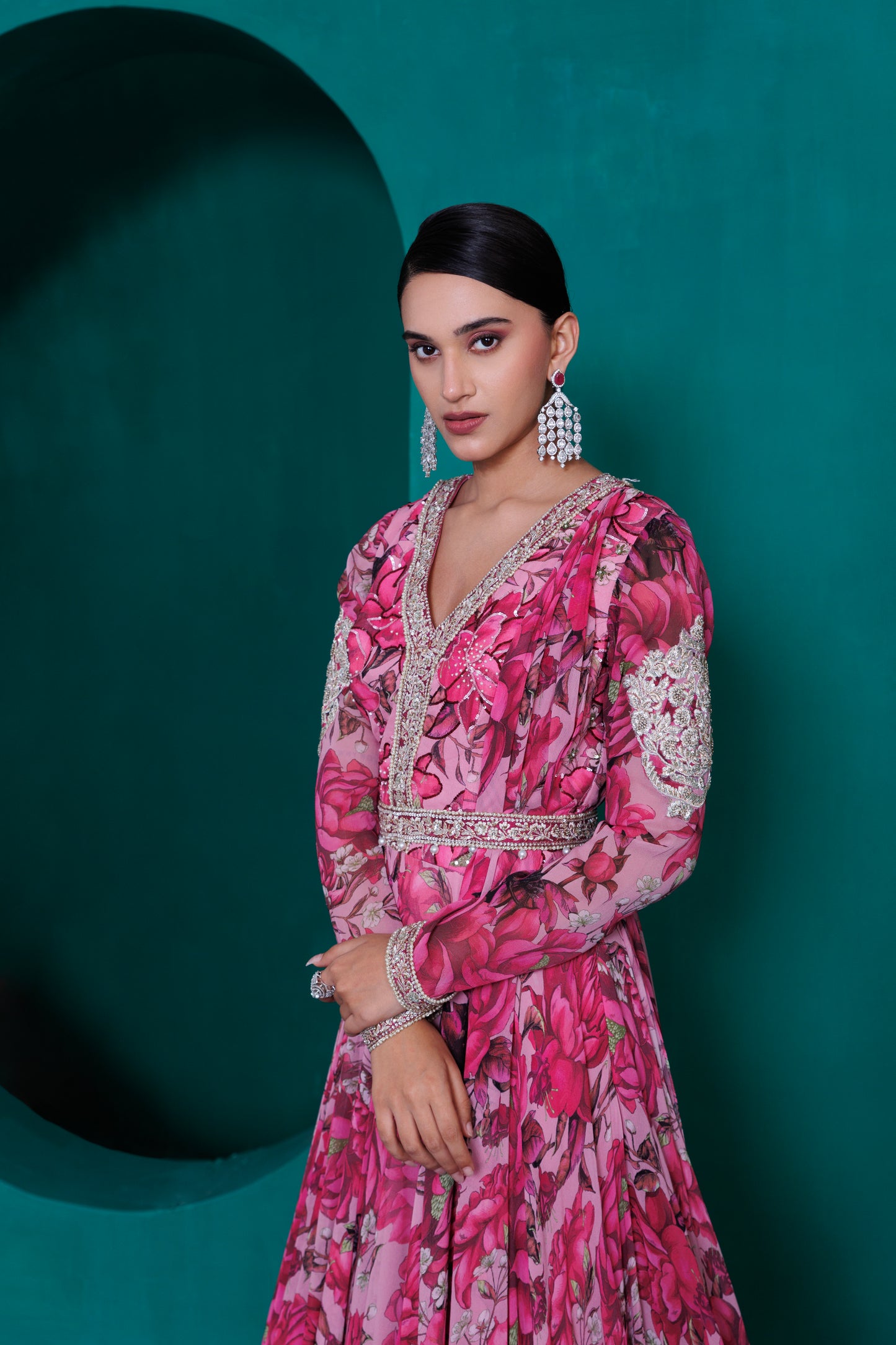 Digital printed georgette anarkali with printed dupatta