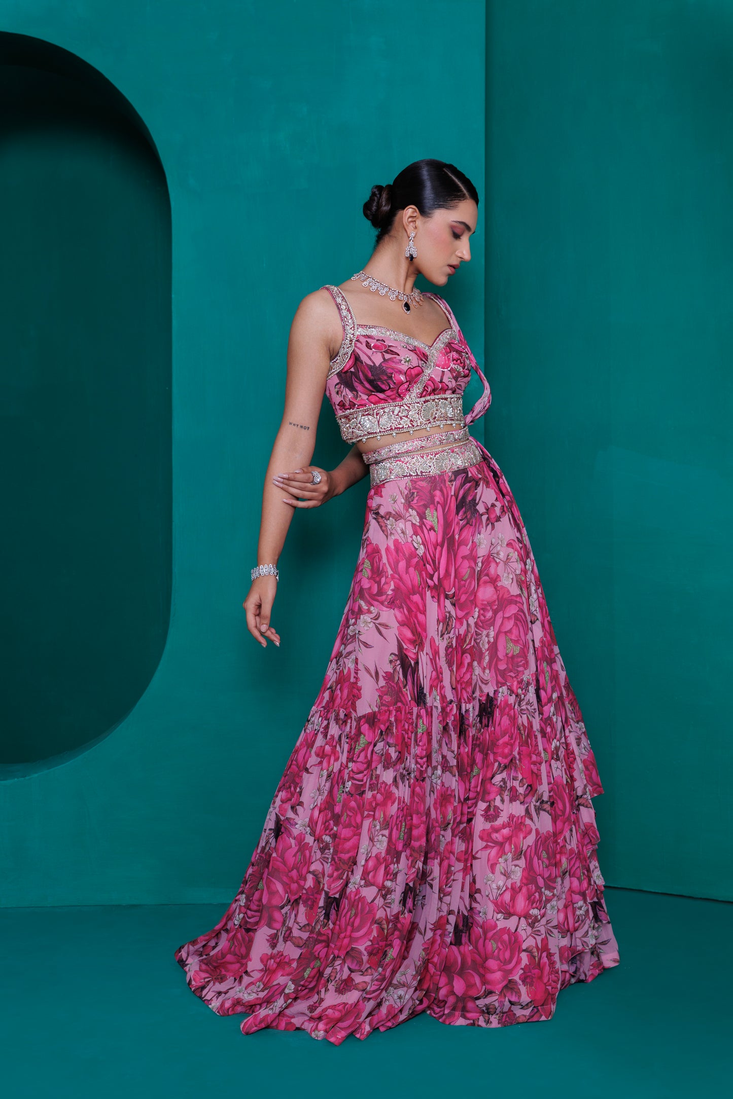 Digital printed georgette blouse and lehnga  with printed dupatta