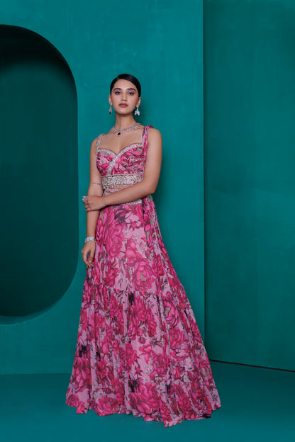 Digital printed georgette blouse and lehnga  with printed dupatta