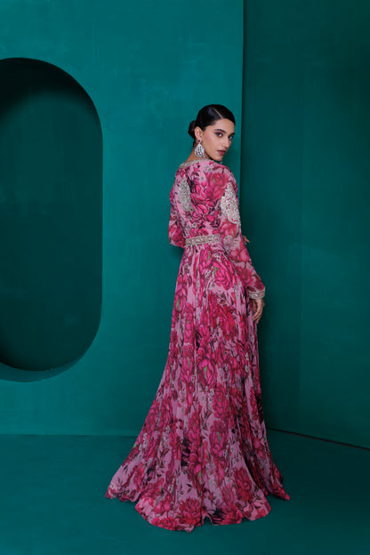 Digital printed georgette anarkali with printed dupatta