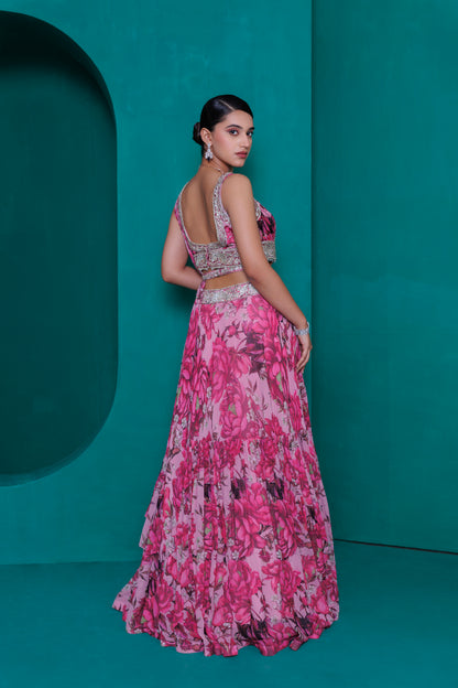 Digital printed georgette blouse and lehnga  with printed dupatta