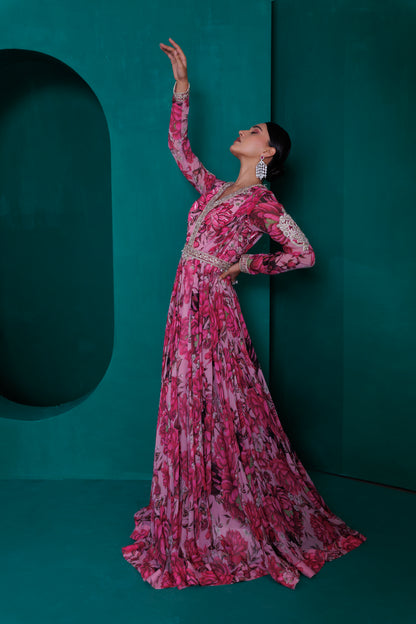 Digital printed georgette anarkali with printed dupatta