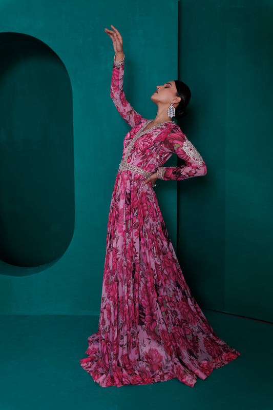 Digital printed georgette anarkali with printed dupatta
