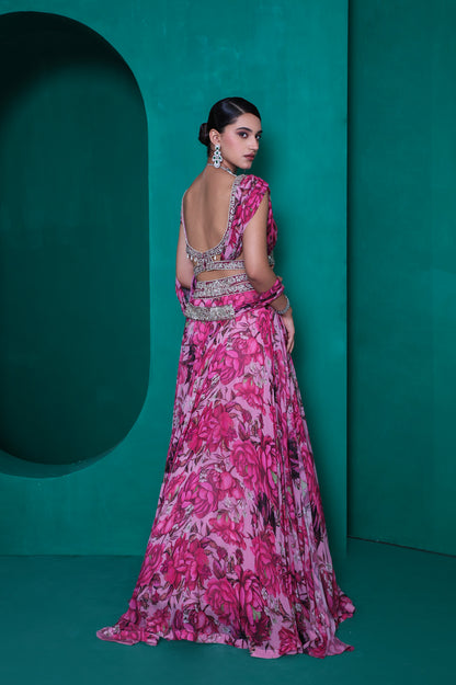 Digital printed georgette blouse and lehnga  with printed dupatta