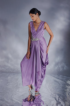 Irish satin drape dress with V-neck