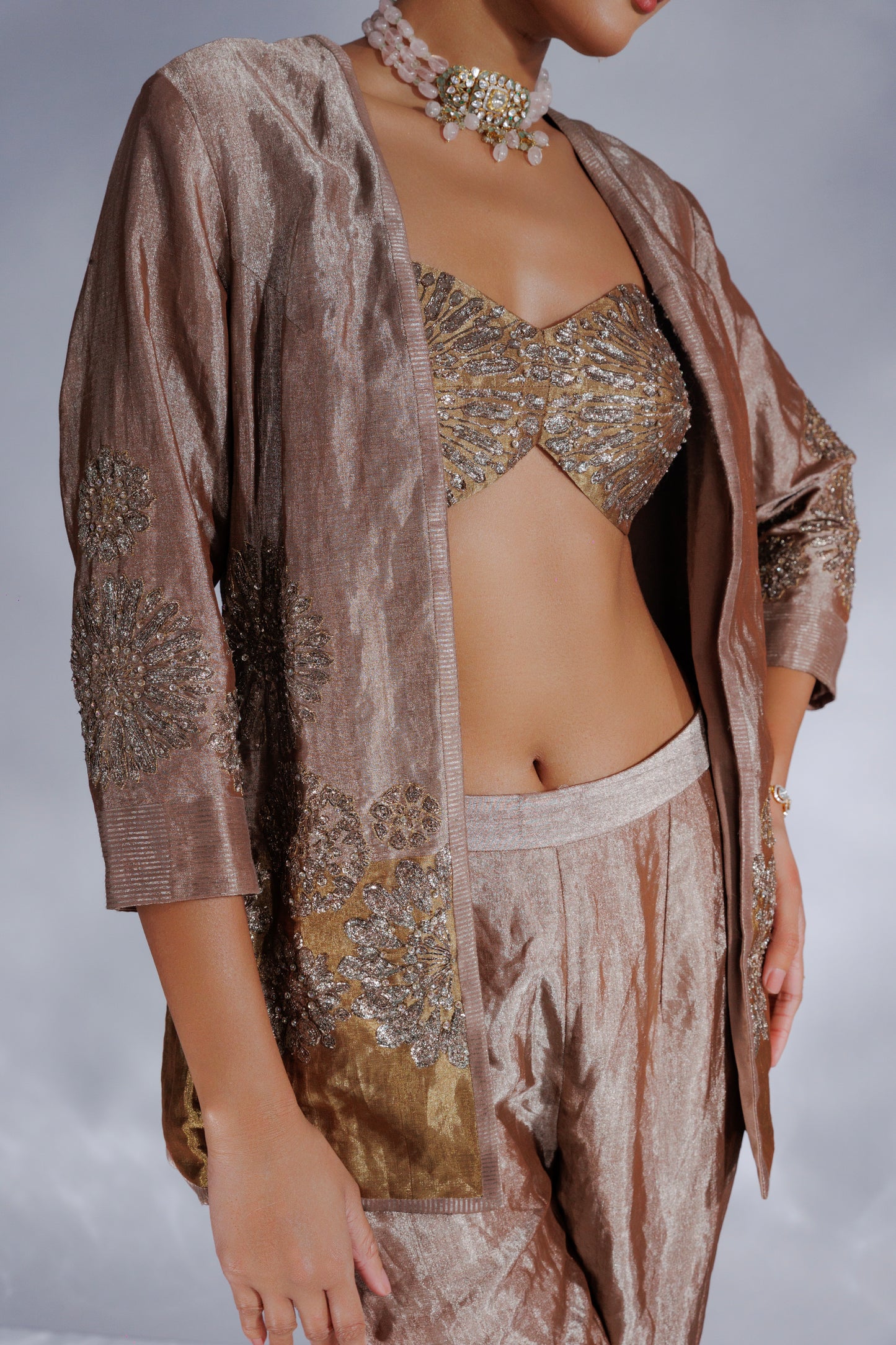 Hand-woven chanderi silk tissue jacket set