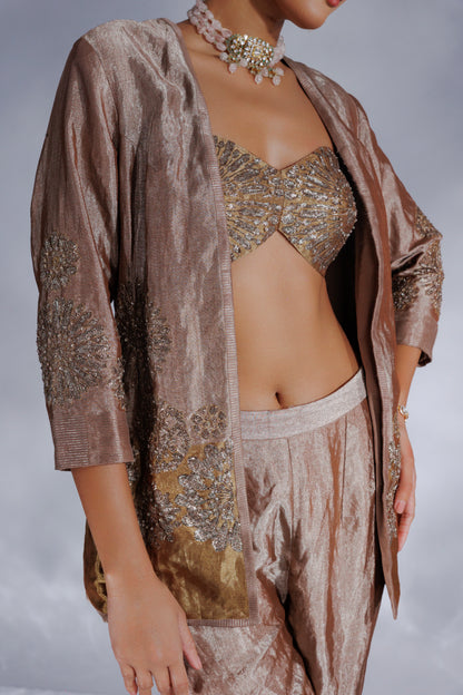 Hand-woven chanderi silk tissue jacket set
