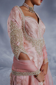 Powder pink Jacquard zari organza sharara set