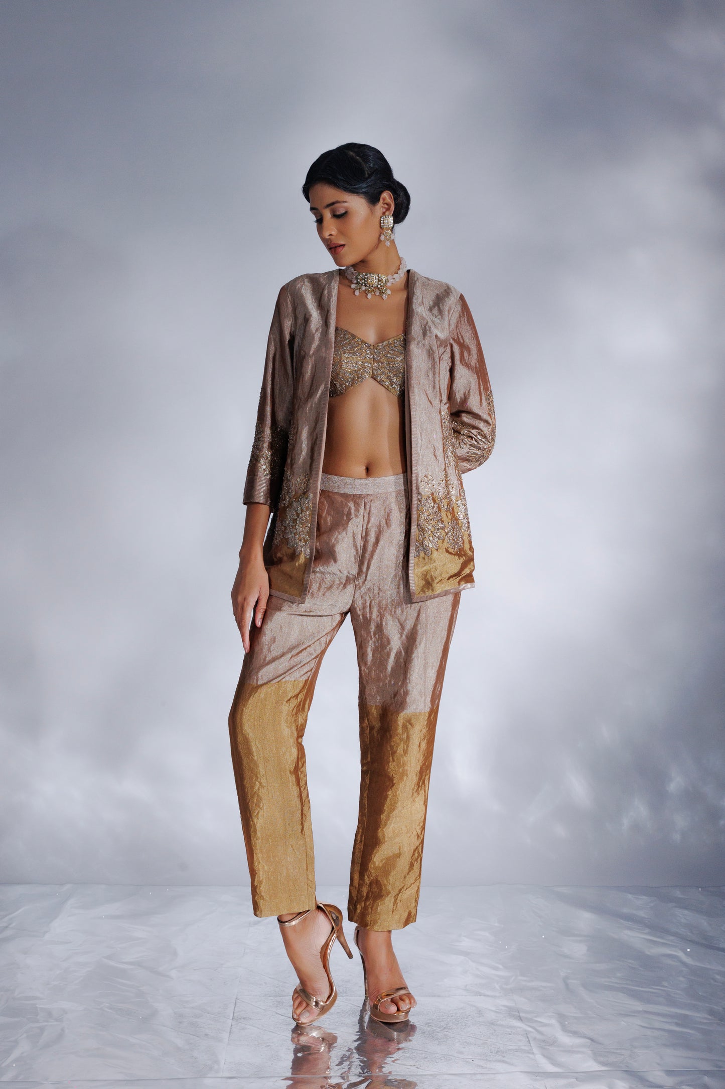 Hand-woven chanderi silk tissue jacket set