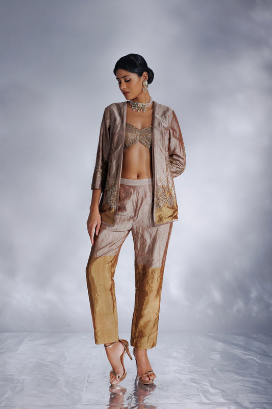 Hand-woven chanderi silk tissue jacket set