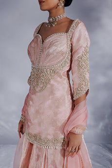 Powder pink Jacquard zari organza sharara set