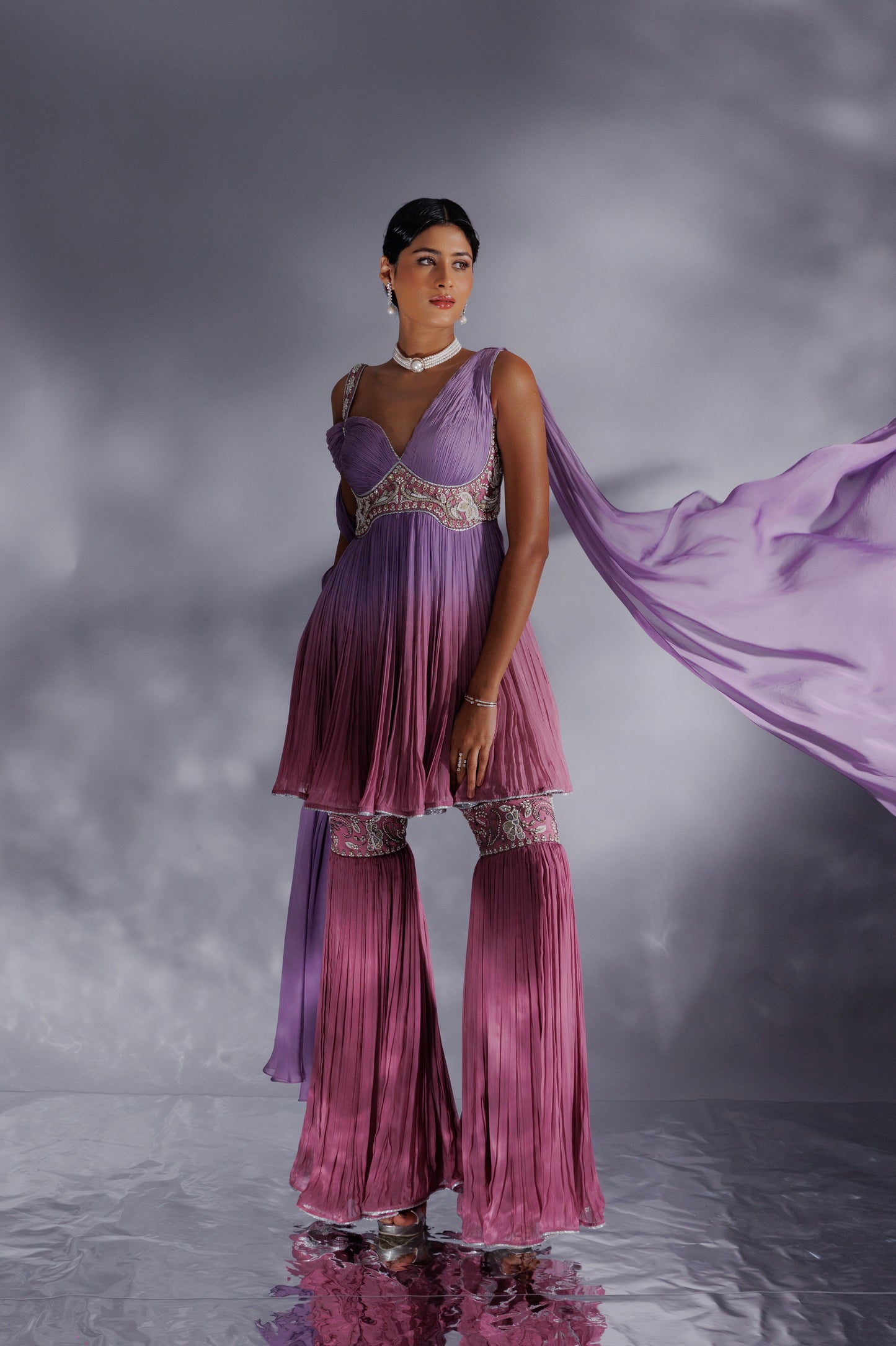 Georgette organza rooshing sharara set