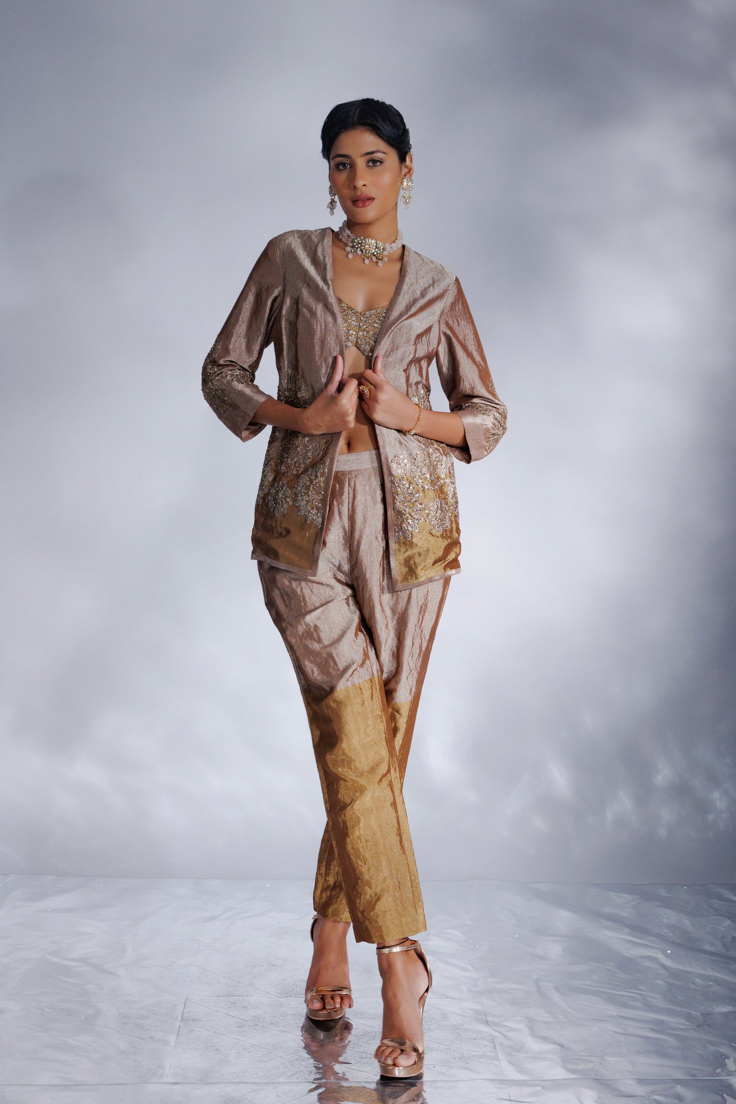 Hand-woven chanderi silk tissue jacket set