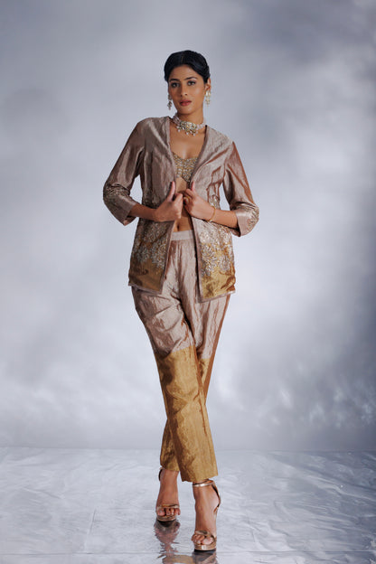 Hand-woven chanderi silk tissue jacket set