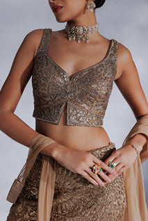 Hand-woven chanderi silk tissue fish cut lehenga set