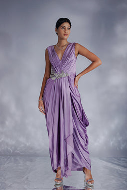 Irish satin drape dress with V-neck
