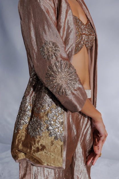 Hand-woven chanderi silk tissue jacket set