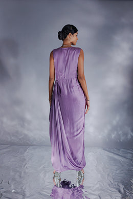 Irish satin drape dress with V-neck