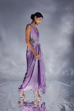 Irish satin drape dress with V-neck