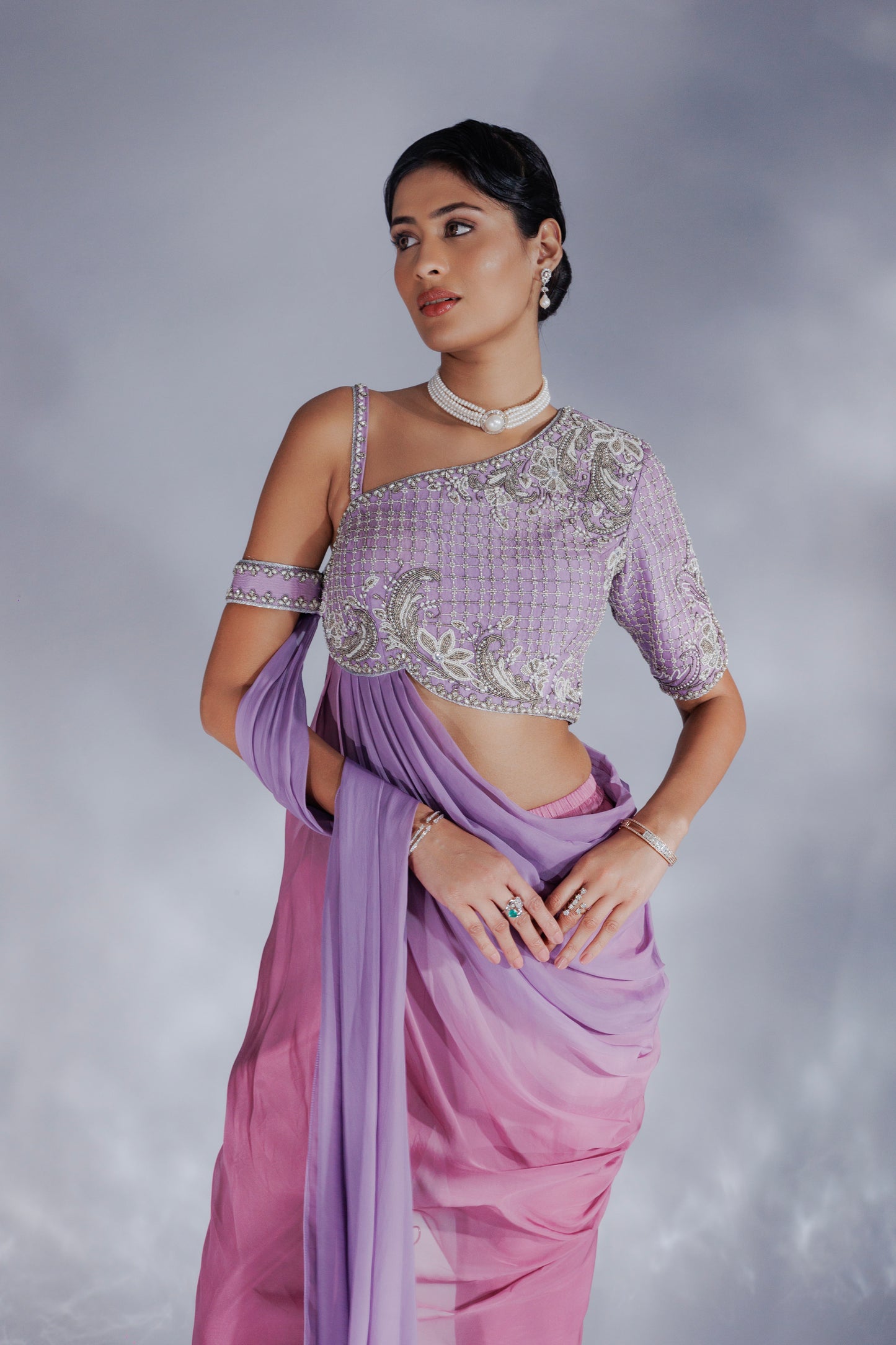 Opada silk one-off-shoulder blouse
