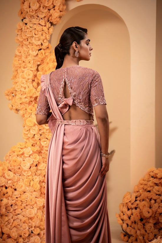 Rose gold Pre stitched drape sari
