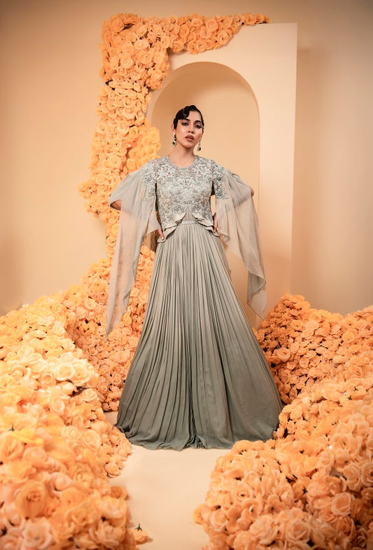 Georgette ombre powder blue colour gown