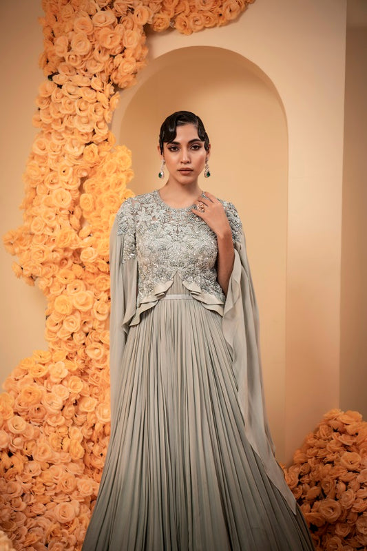 Georgette ombre powder blue colour gown