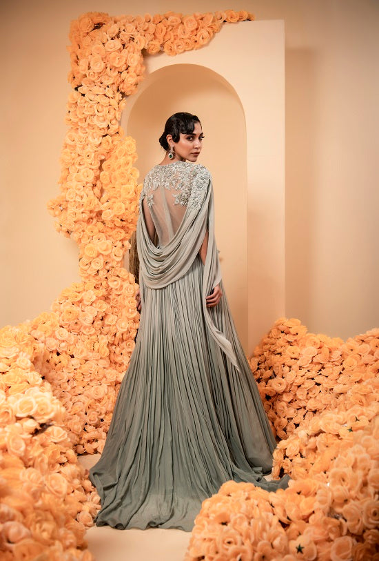 Georgette ombre powder blue colour gown