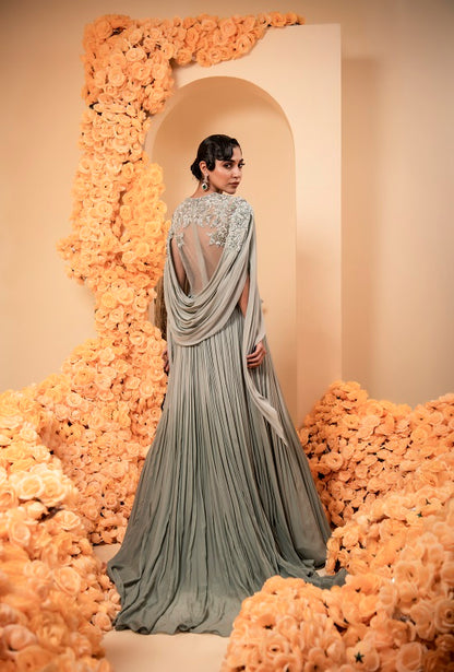 Georgette ombre powder blue colour gown