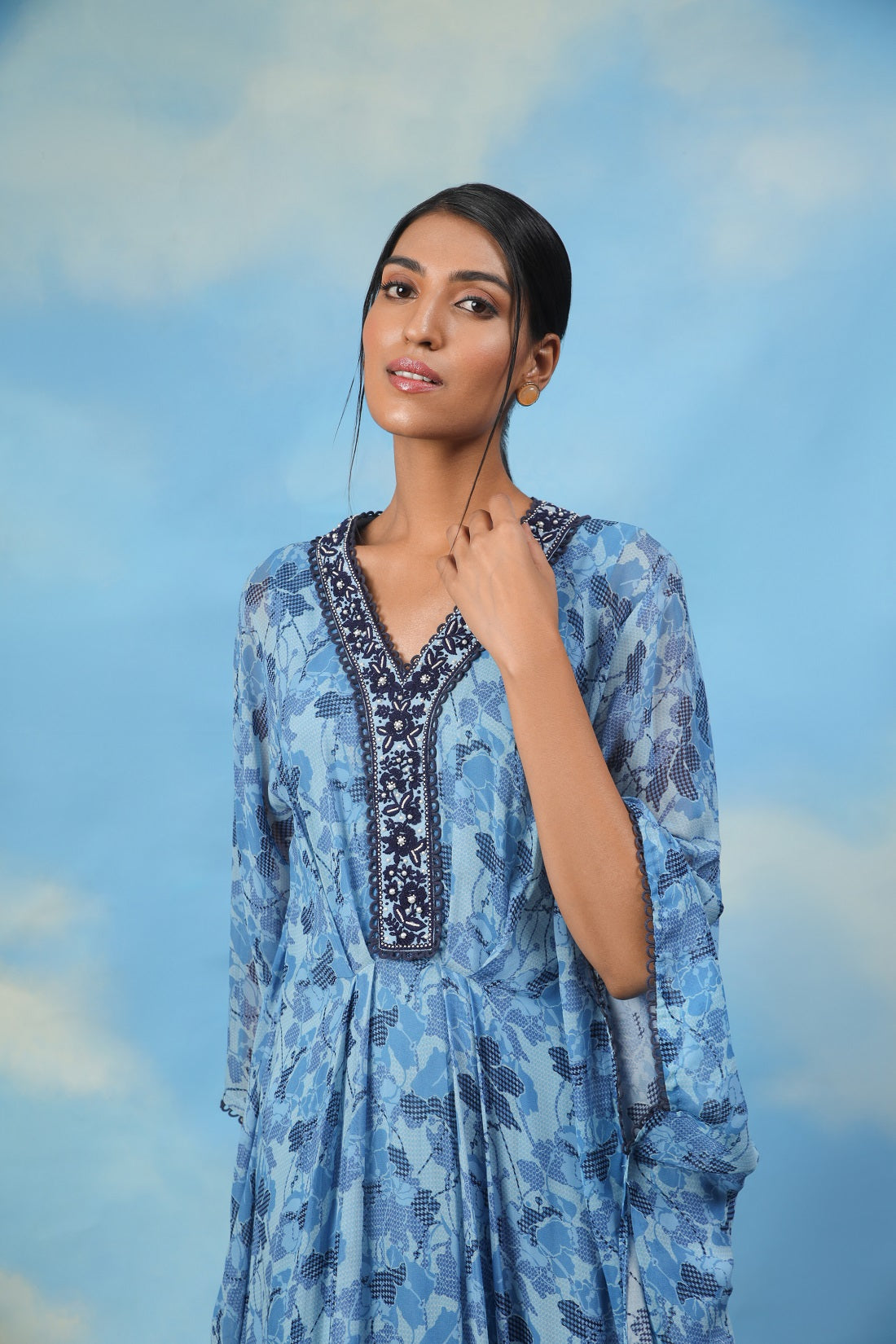 Blue printed kaftan