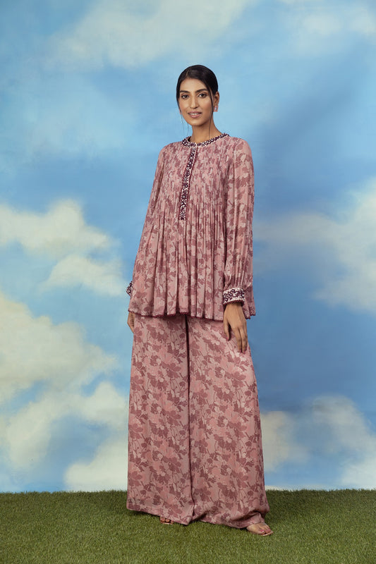 Rose Gold Printed Pleated Top