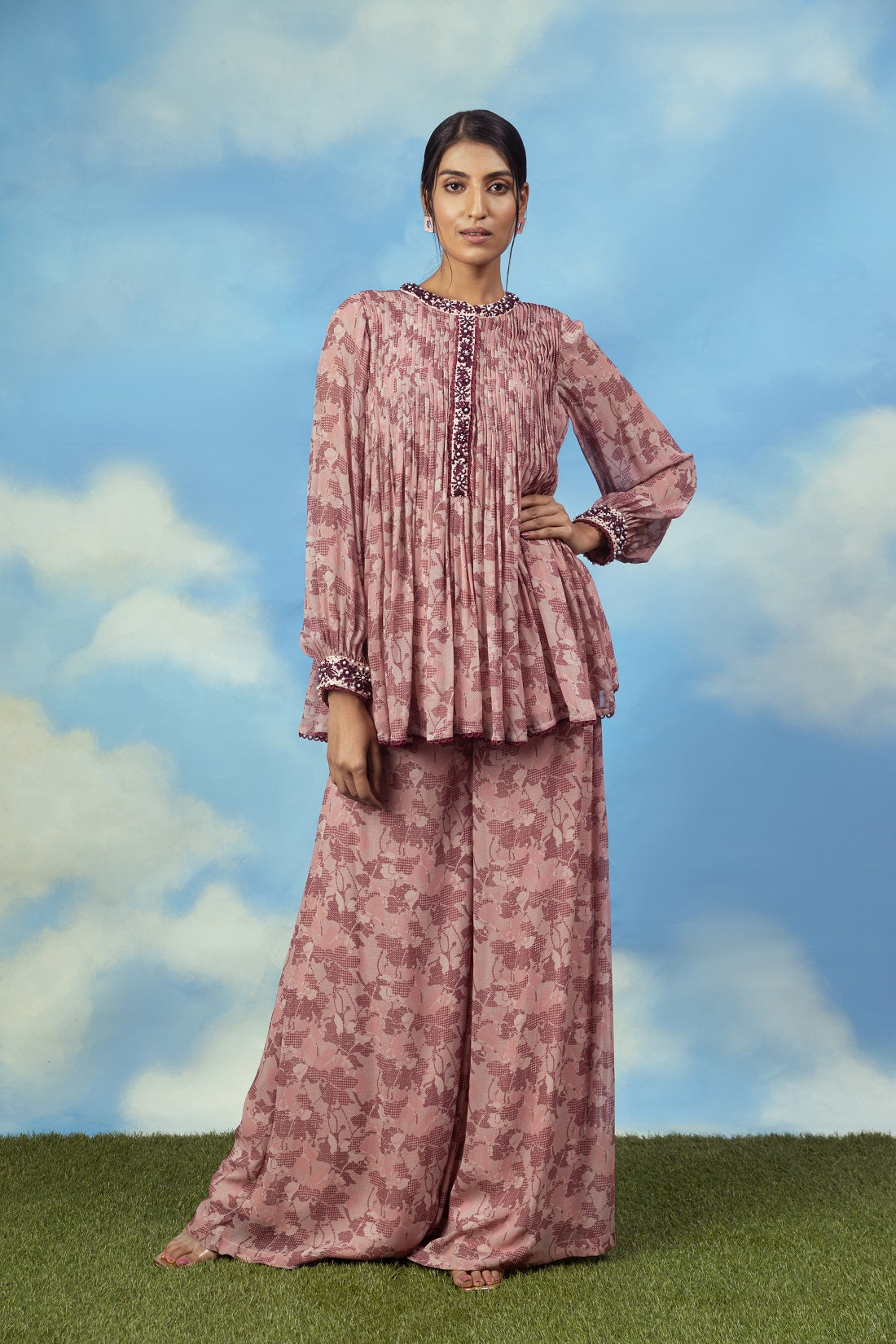 Rose Gold Printed Pleated Top