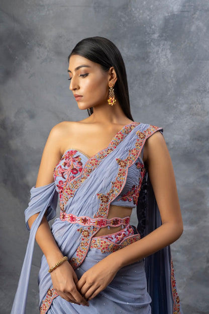 Ink Blue Lehenga Saree Set