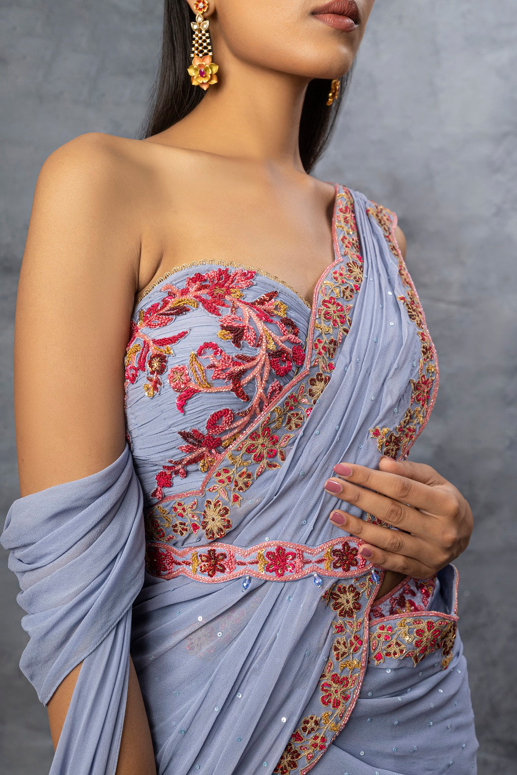 Ink Blue Lehenga Saree Set