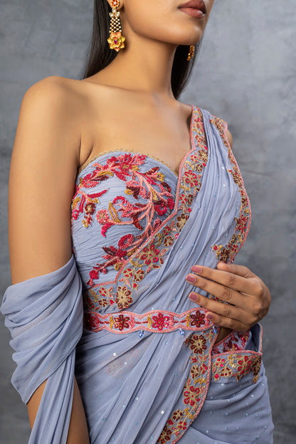 Ink Blue Lehenga Saree Set