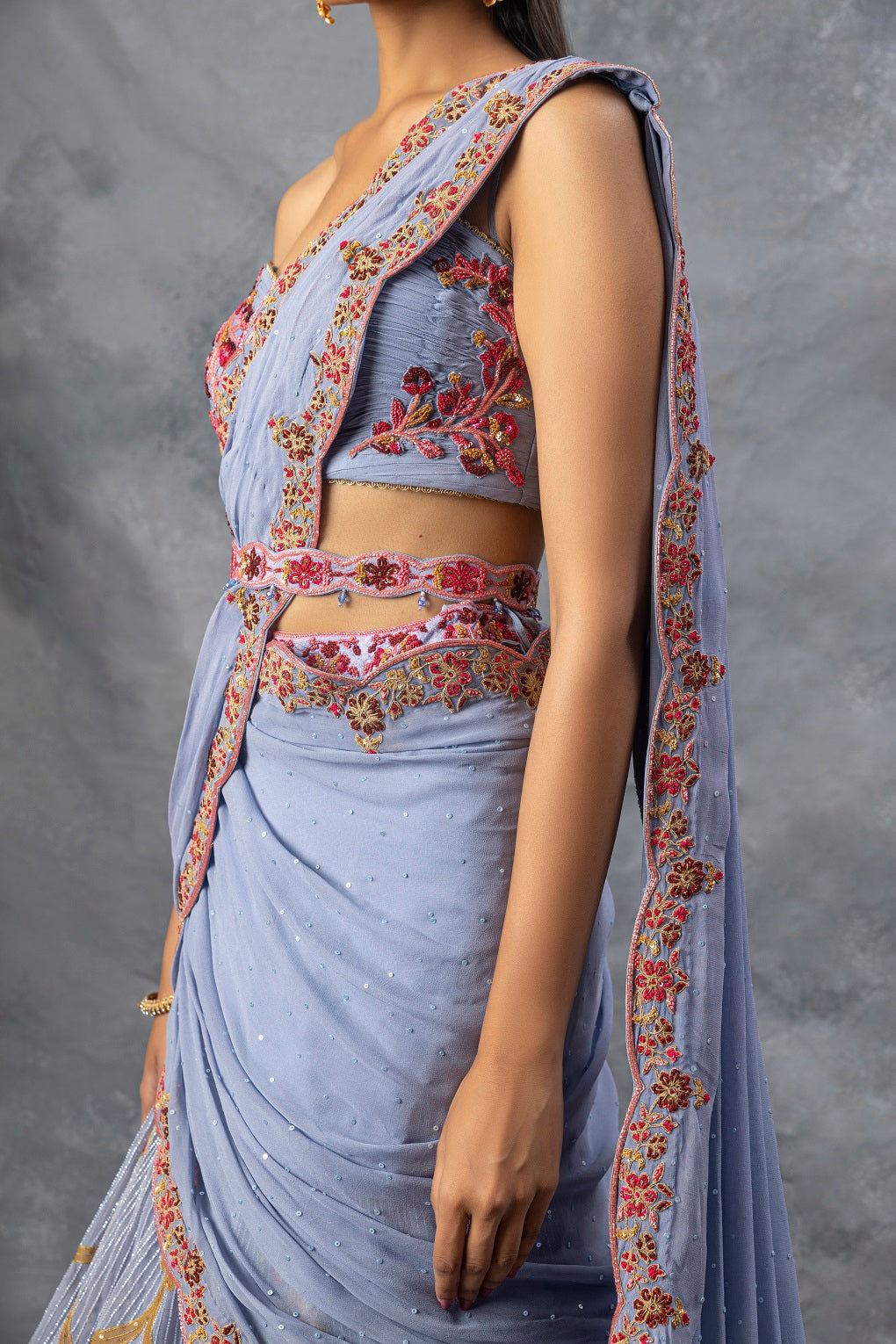 Ink Blue Lehenga Saree Set
