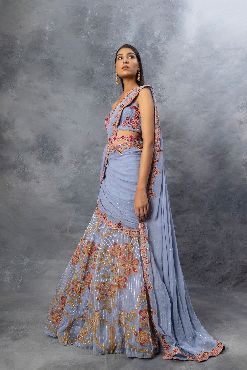 Ink Blue Lehenga Saree Set