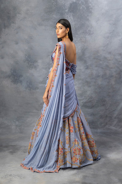 Ink Blue Lehenga Saree Set
