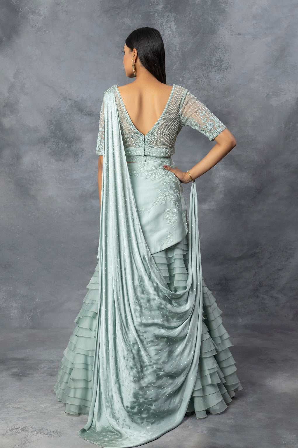 Powder Blue Lehnga Saree Set
