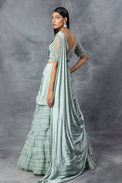 Powder Blue Lehnga Saree Set