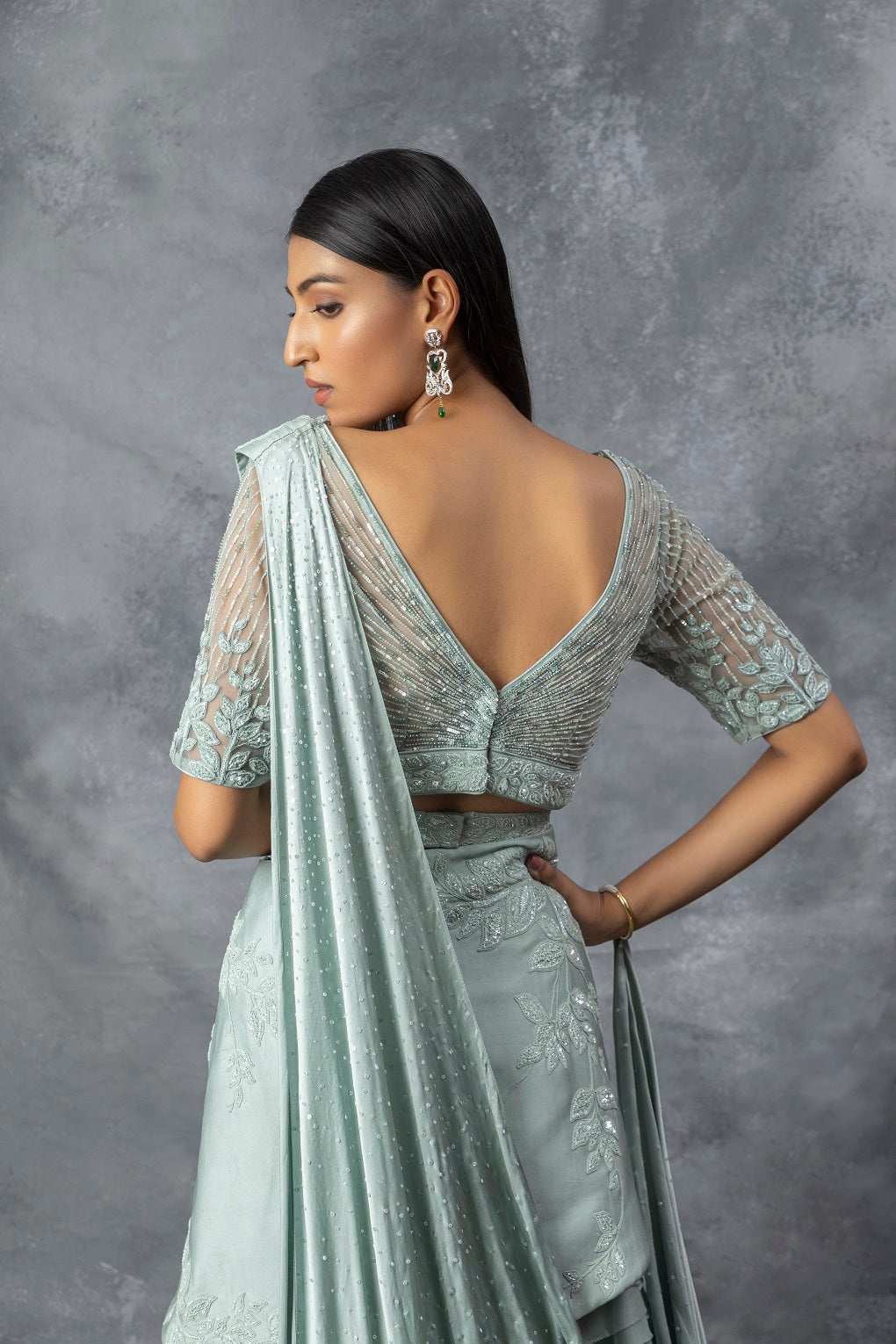 Powder Blue Lehnga Saree Set