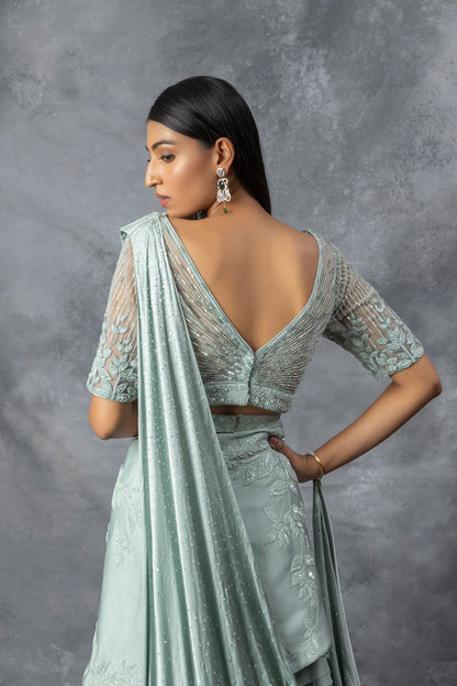 Powder Blue Lehnga Saree Set