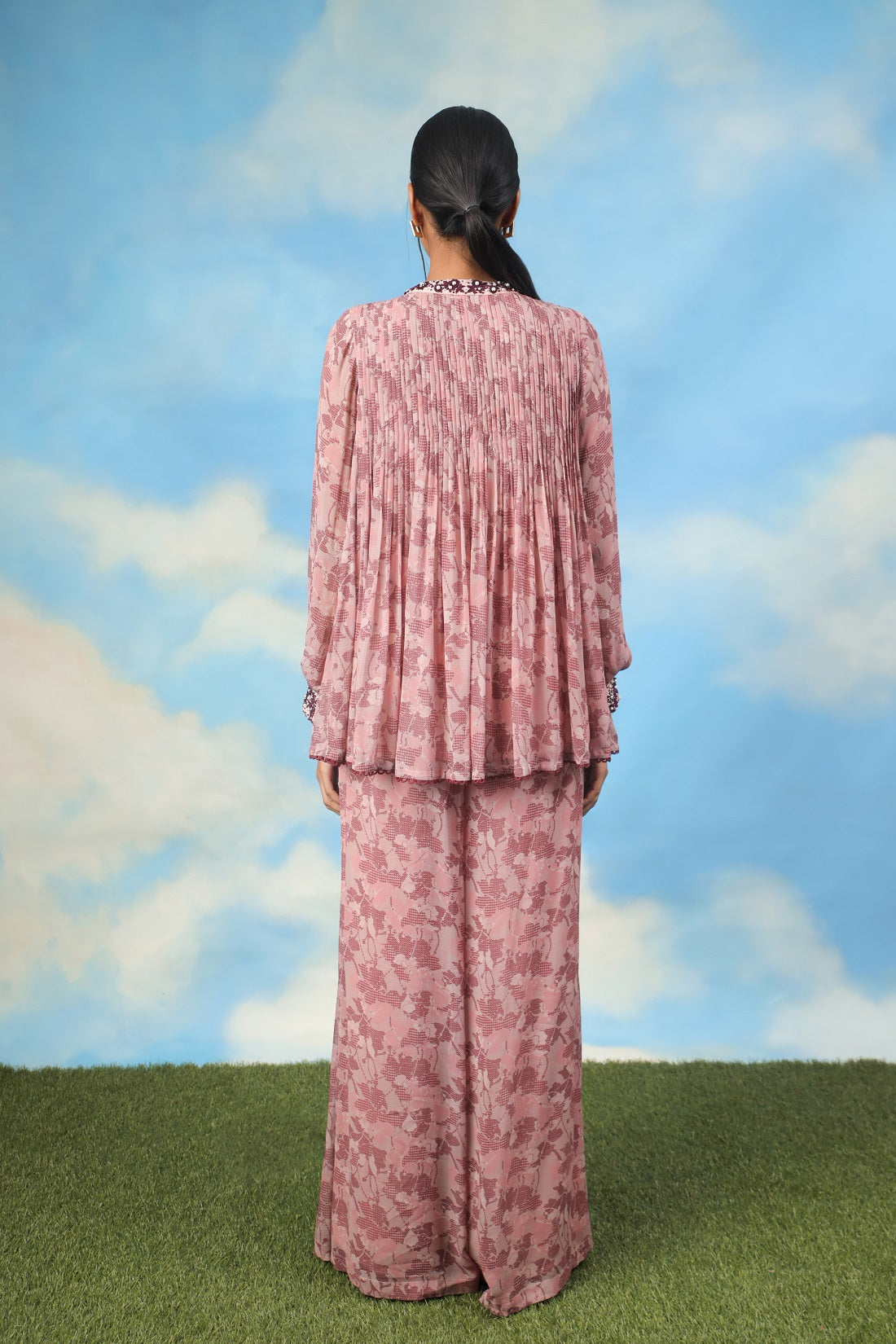 Rose Gold Printed Pleated Top