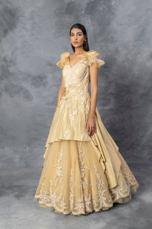 Beige Gown with Dori Embroidery