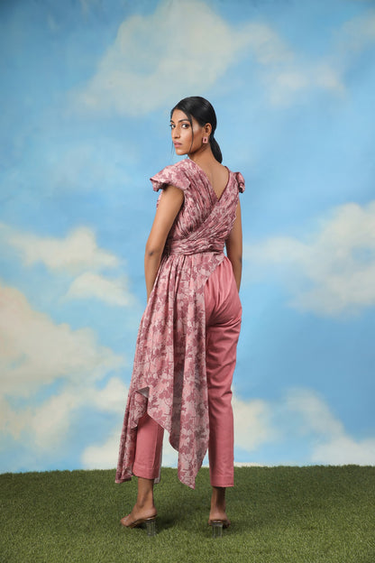 Satin Chanderi Drape Top with Cotton Lycra Pants