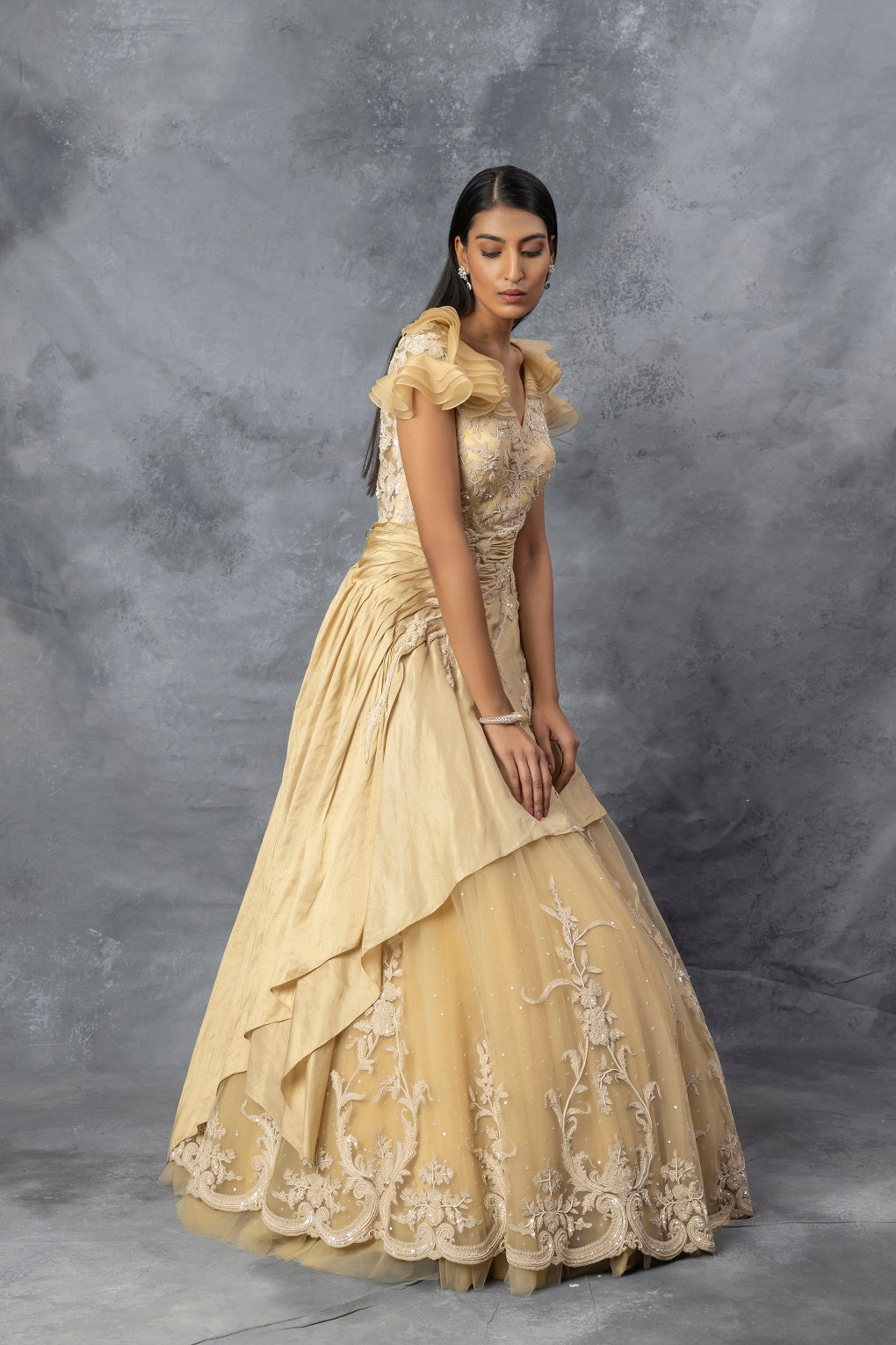 Beige Gown with Dori Embroidery