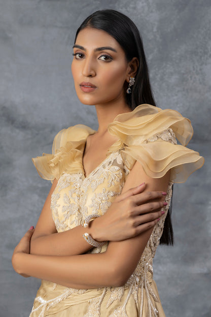 Beige Gown with Dori Embroidery